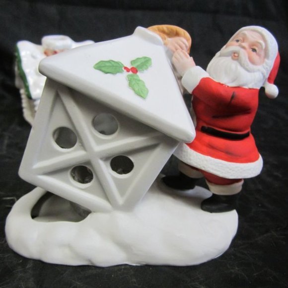 VINTAGE 90'S CERAMIC SANTA MOTIF TEALIGHT HOLDERS, BATTERY LIGHTED, SET OF 5 - Picture 6 of 8